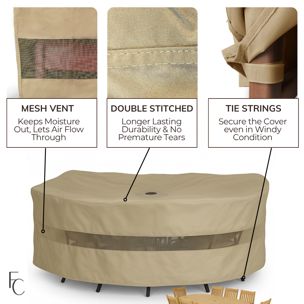 Patio Set Cover For Oval or Rectangular Table 110"L x 65"W x 38"H Classic Taupe