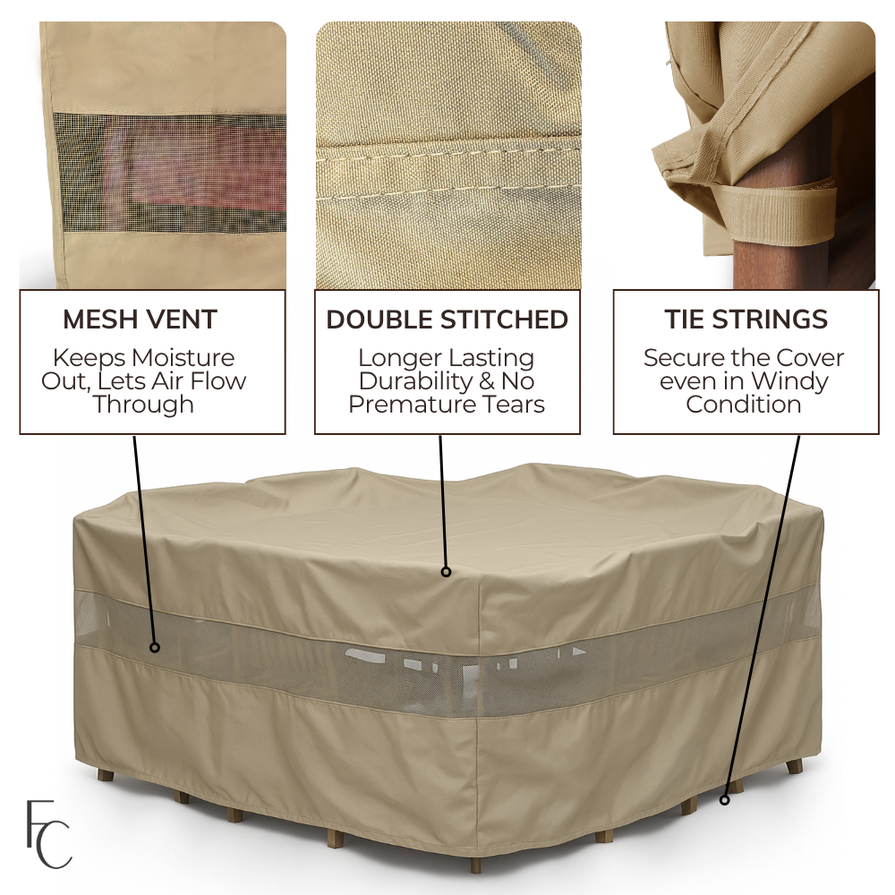 Patio Set Cover For Square or Round Table 116"L x 116"D Classic Taupe