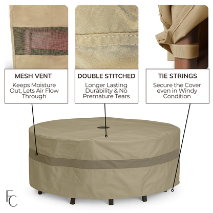 Patio Set Cover For Square or Round Table 70"Dia./L x 30"H Classic Taupe - Formosa Covers
