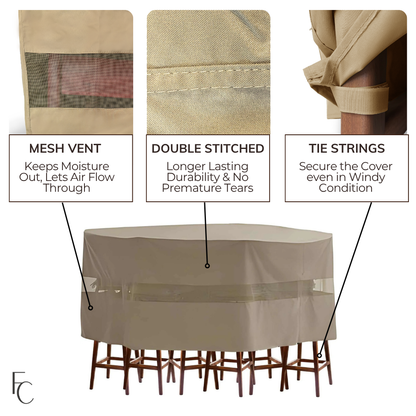 Patio Bar Height Dining Set Cover 98"Dia./L x 41"H Classic Taupe - Formosa Covers