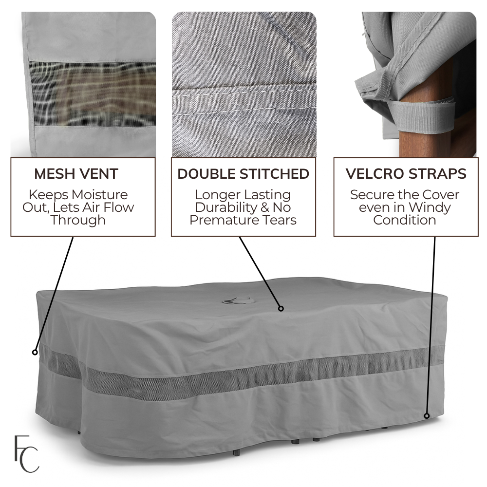 Patio Set Cover For Rectangular or Oval Table 132"L x 104"W x 44"H Extra Wide Reserve Grey - Formosa Covers