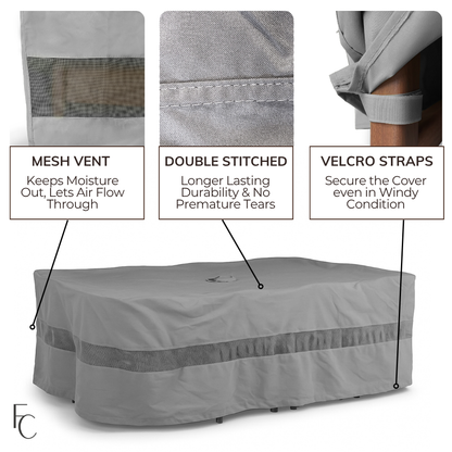 Patio Set Cover For Rectangular or Oval Table 132"L x 104"W x 44"H Extra Wide Reserve Grey - Formosa Covers