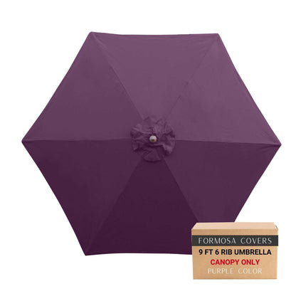 9ft Market Patio Umbrella 6 Rib Replacement Canopy in Purple, UV-treated 300D Polyester, Ventilation, Fits 52"-54" Ribs, Enhance Patio Decor.