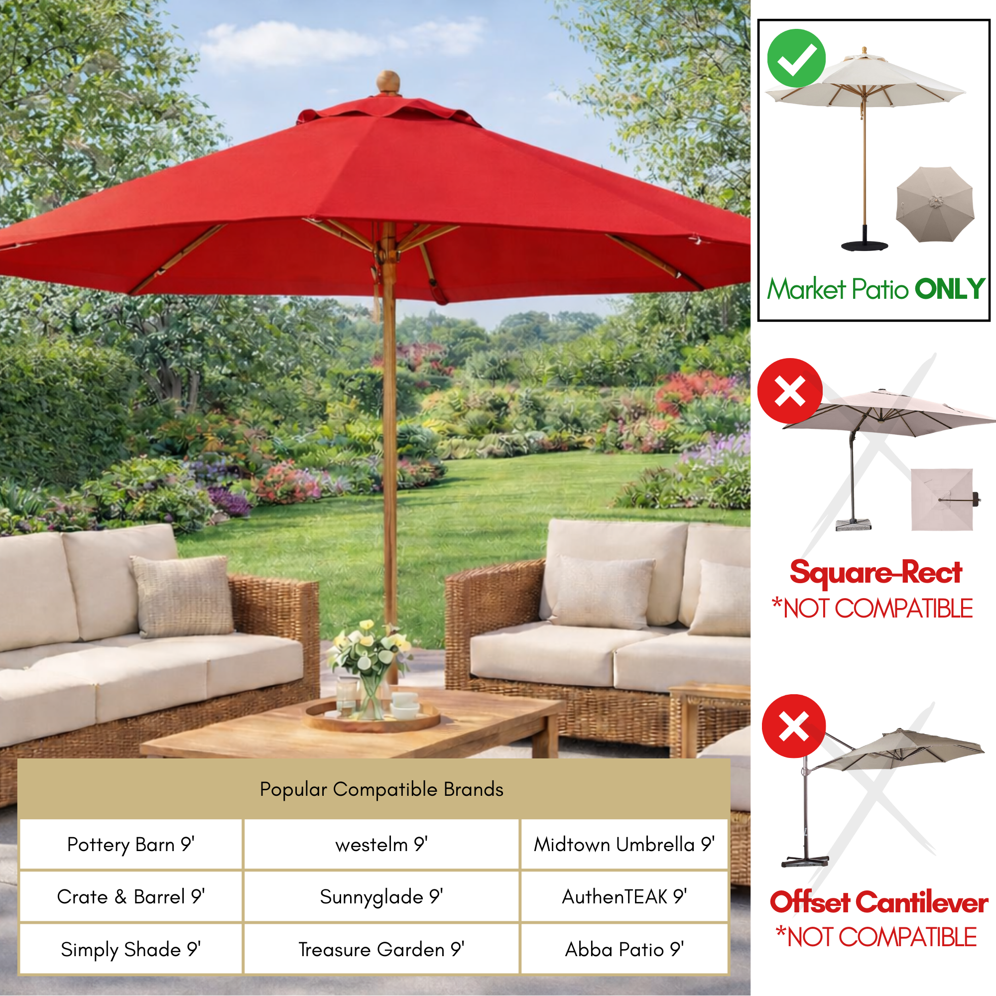 9ft Market Patio Umbrella 8 Rib Replacement Canopy Red - Formosa Covers
