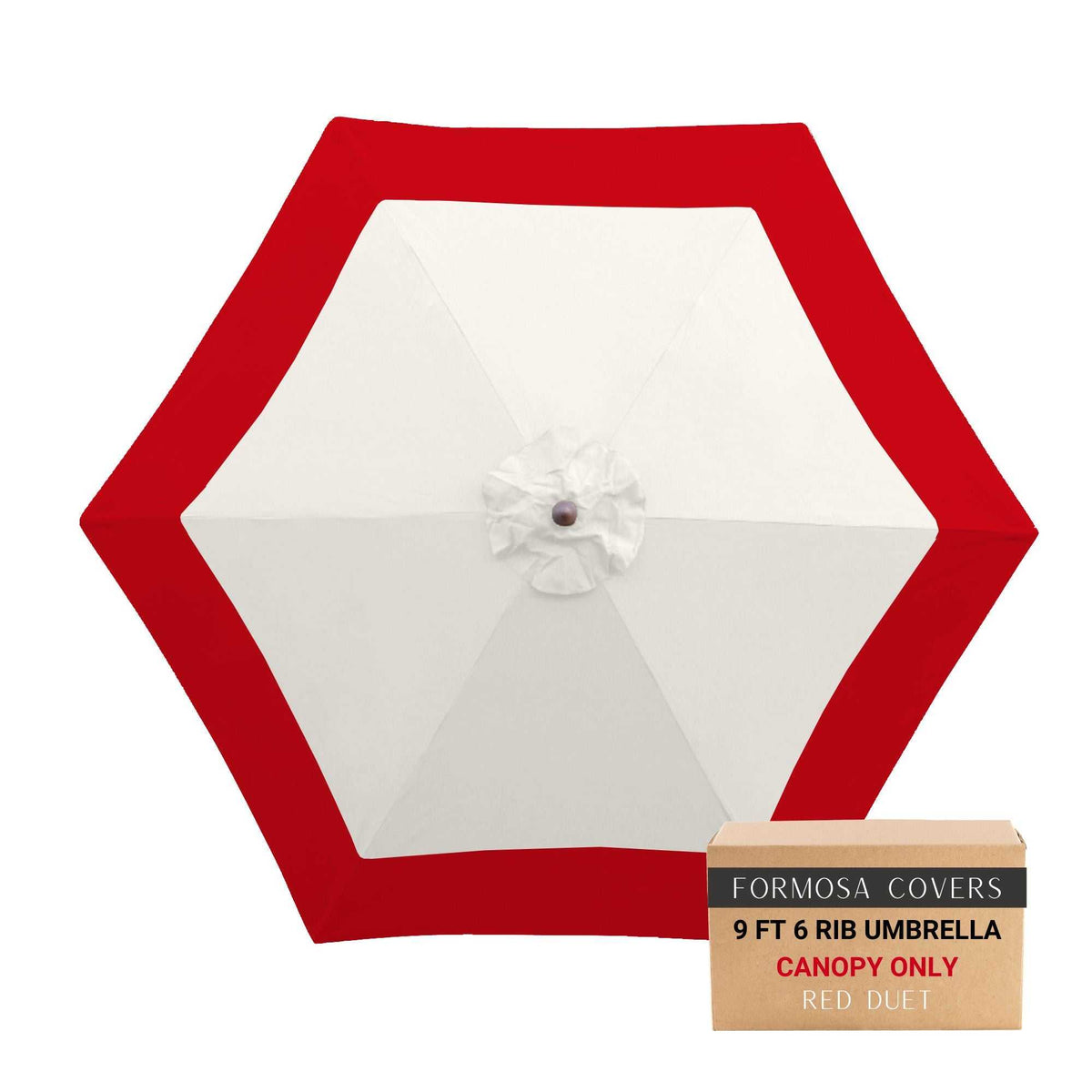 9ft Market Patio Umbrella 6 Rib Replacement Canopy in Duet Red with white center.