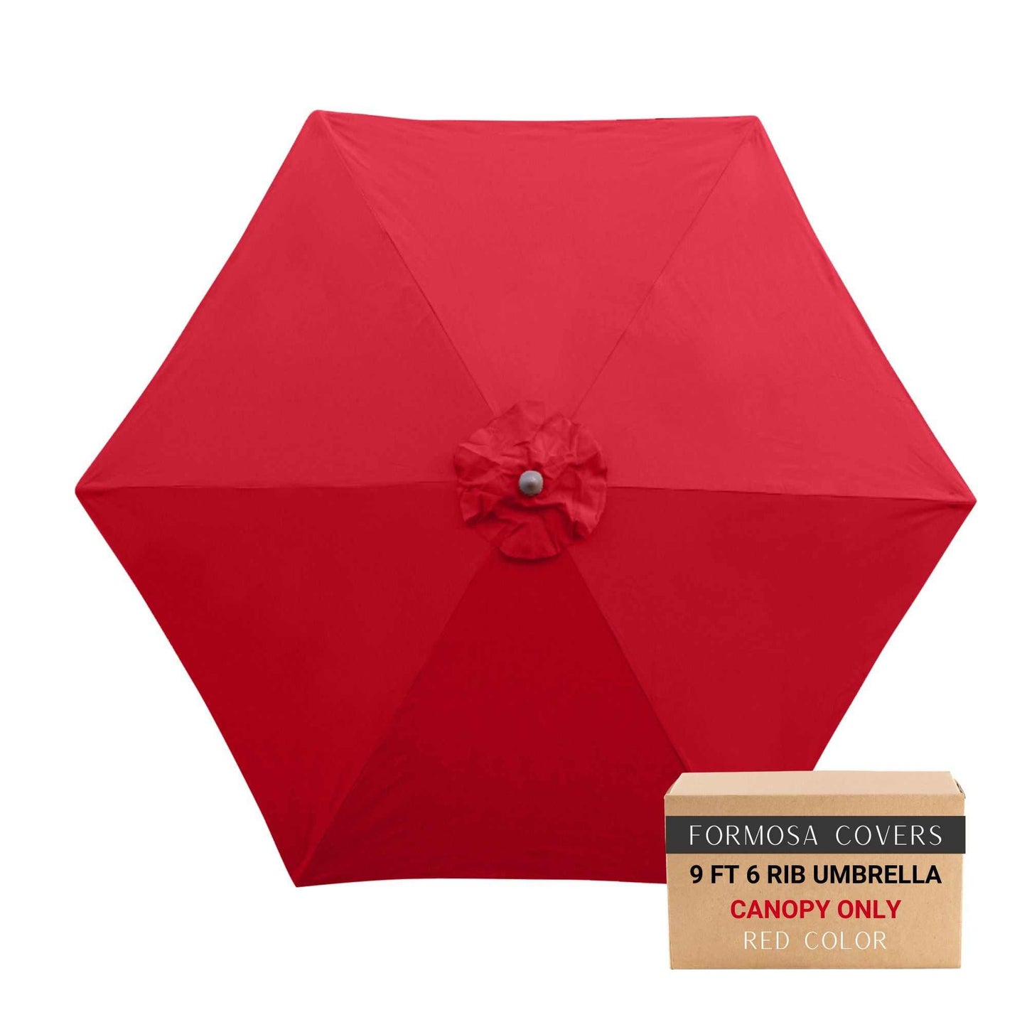 9ft red market patio umbrella 6 rib replacement canopy with UV protection.