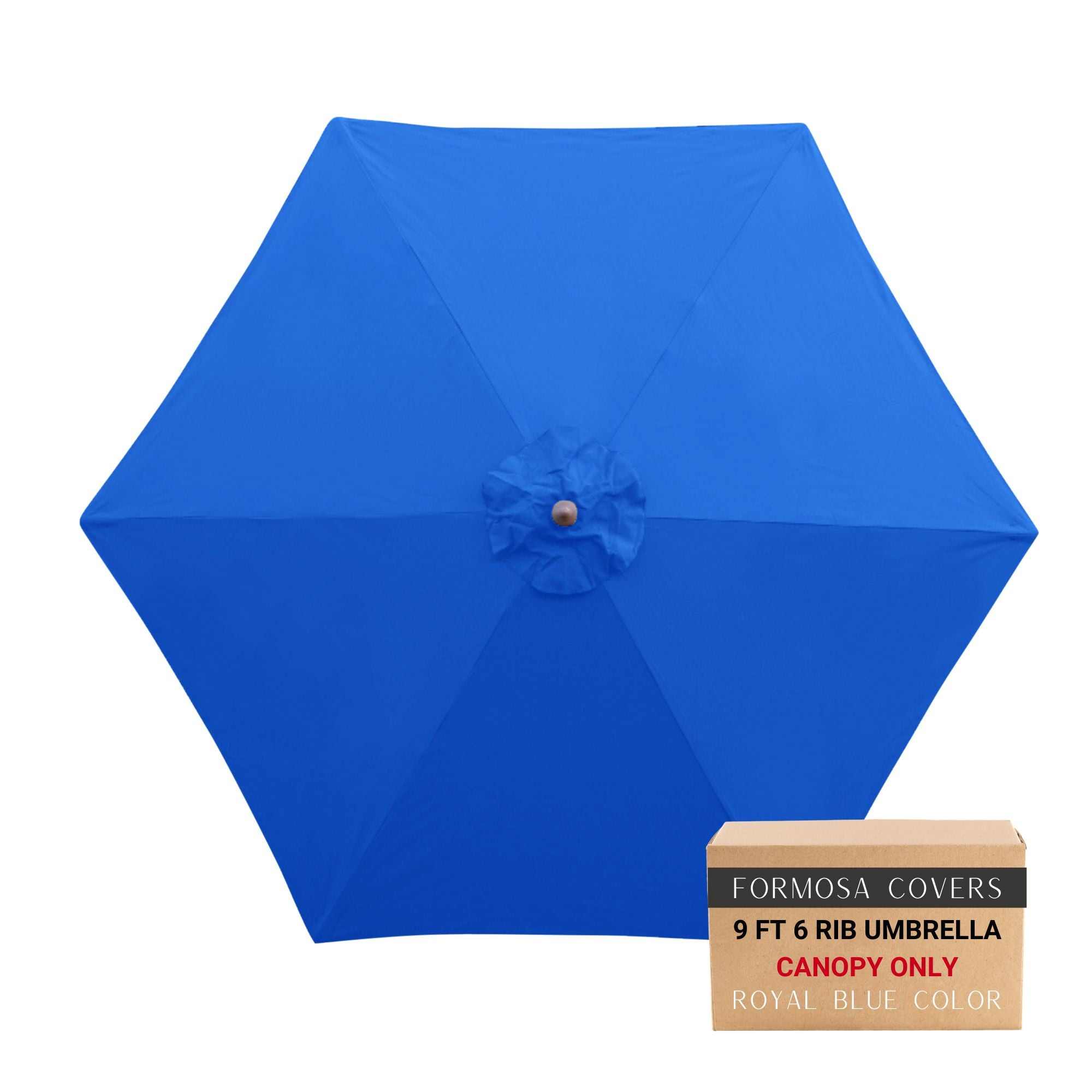 9ft market patio umbrella 6 rib replacement canopy in royal blue color.