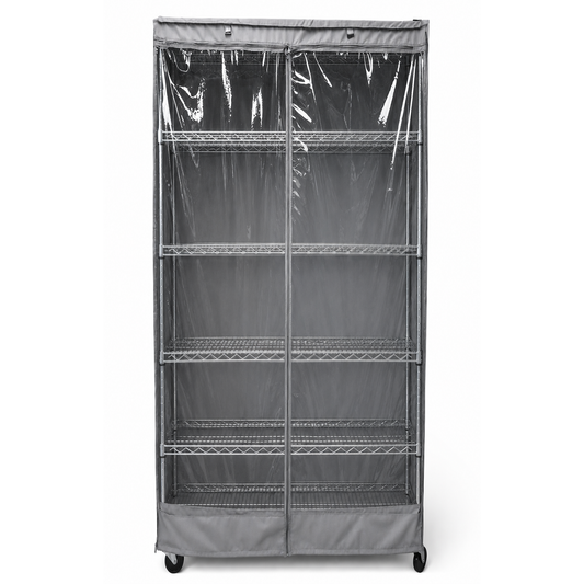 Storage Shelving Unit Cover, fits racks 24"W x 18"D x 72"H one side see through panel in Grey - Formosa Covers
