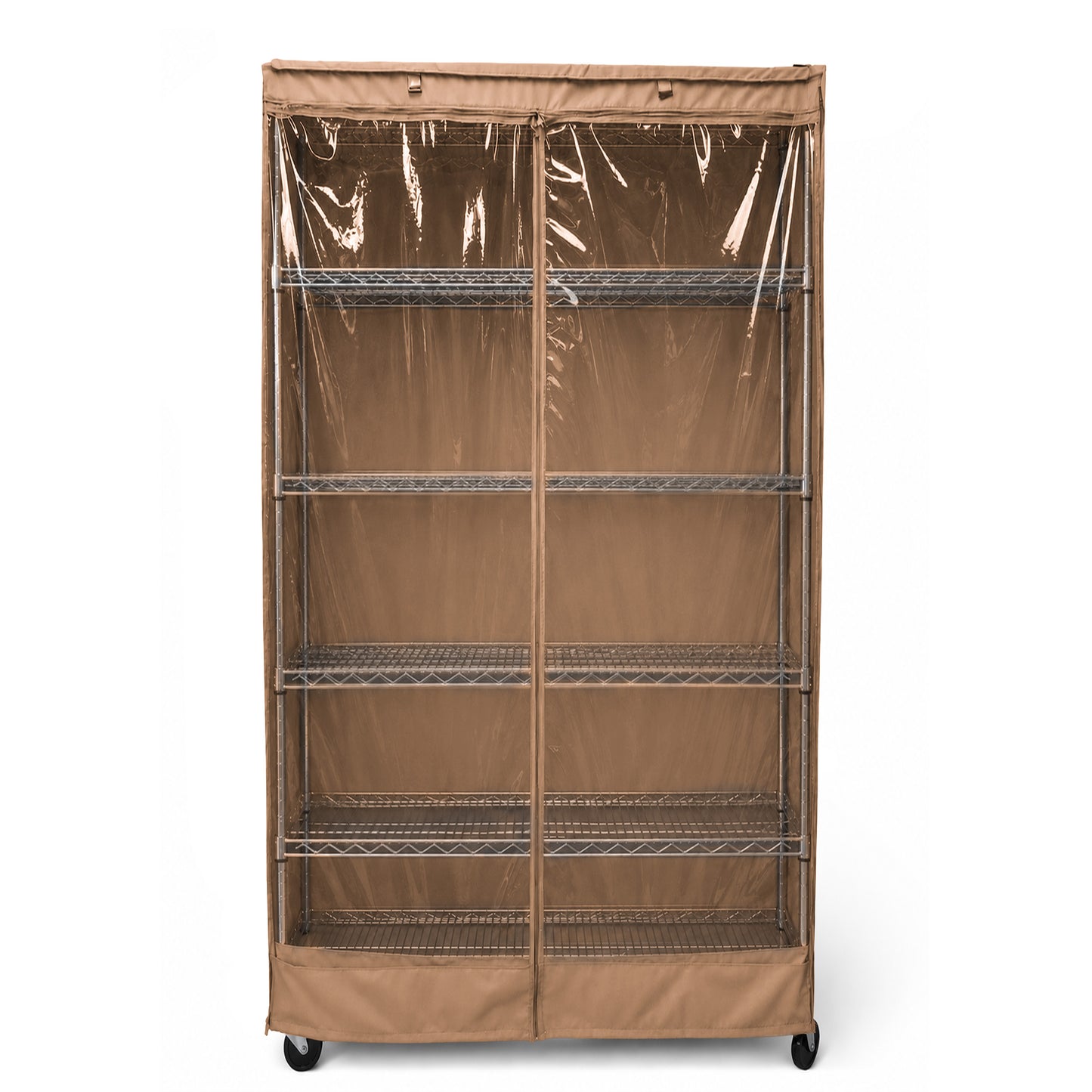 Storage Shelving Unit Cover, fits racks 36"W x 18"D x 72"H one side see through panel in Beige Khaki