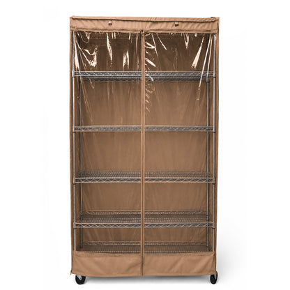 Storage Shelving Unit Cover, fits racks 36"W x 18"D x 72"H one side see through panel in Beige Khaki