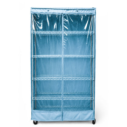 Storage Shelving Unit Cover, fits racks 36"W x 18"D x 72"H one side see through panel in Glacier Blue