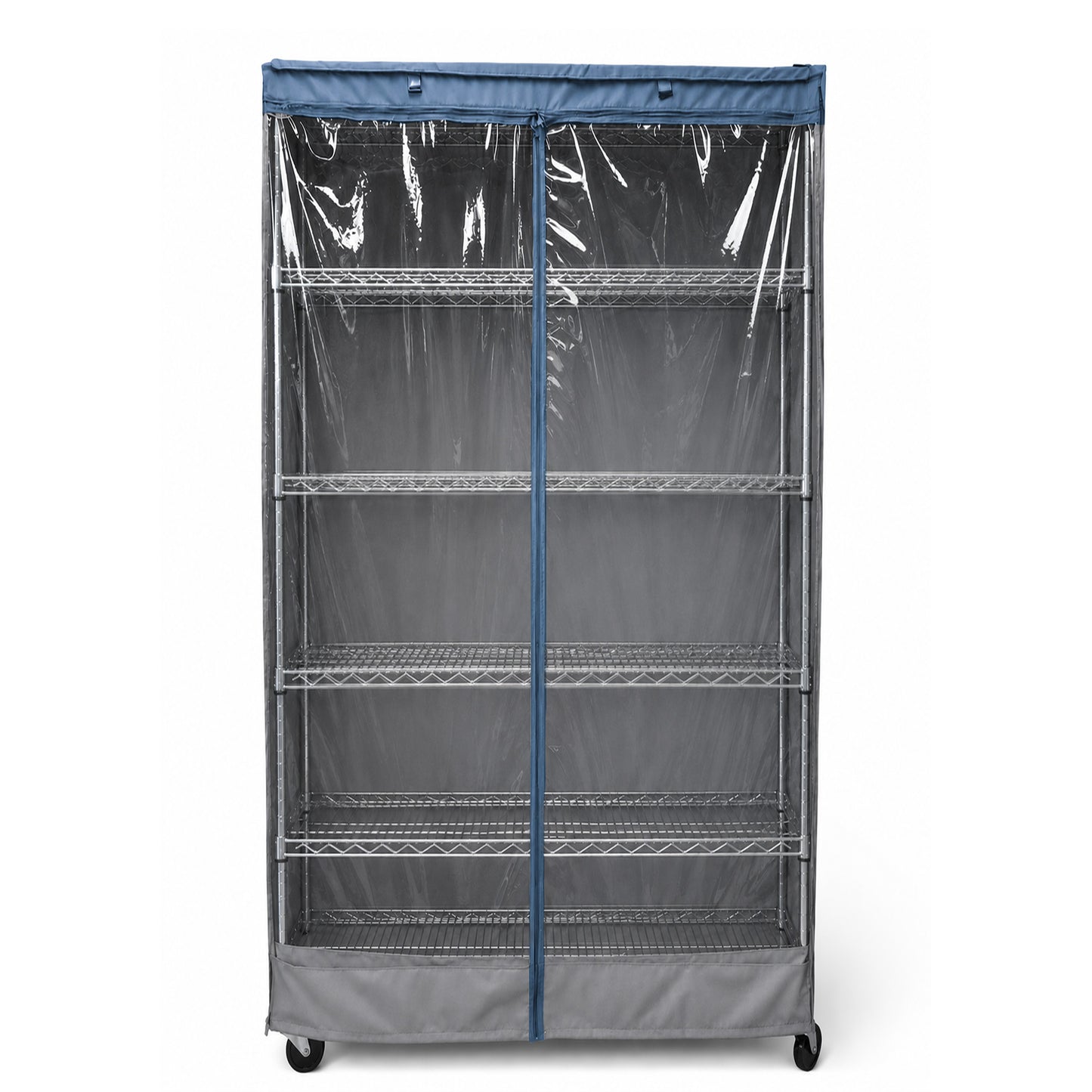 Storage Shelving Unit Cover, fits racks 36"W x 18"D x 72"H one side see through panel in Grey and Dusty Blue Trim