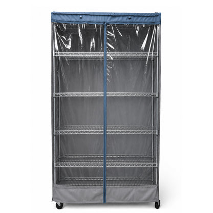 Storage Shelving Unit Cover, fits racks 36"W x 18"D x 72"H one side see through panel in Grey and Dusty Blue Trim