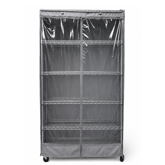 Storage Wire Shelving Cover, fits racks 36"W x 18"D x 62"H one side see through panel in Grey