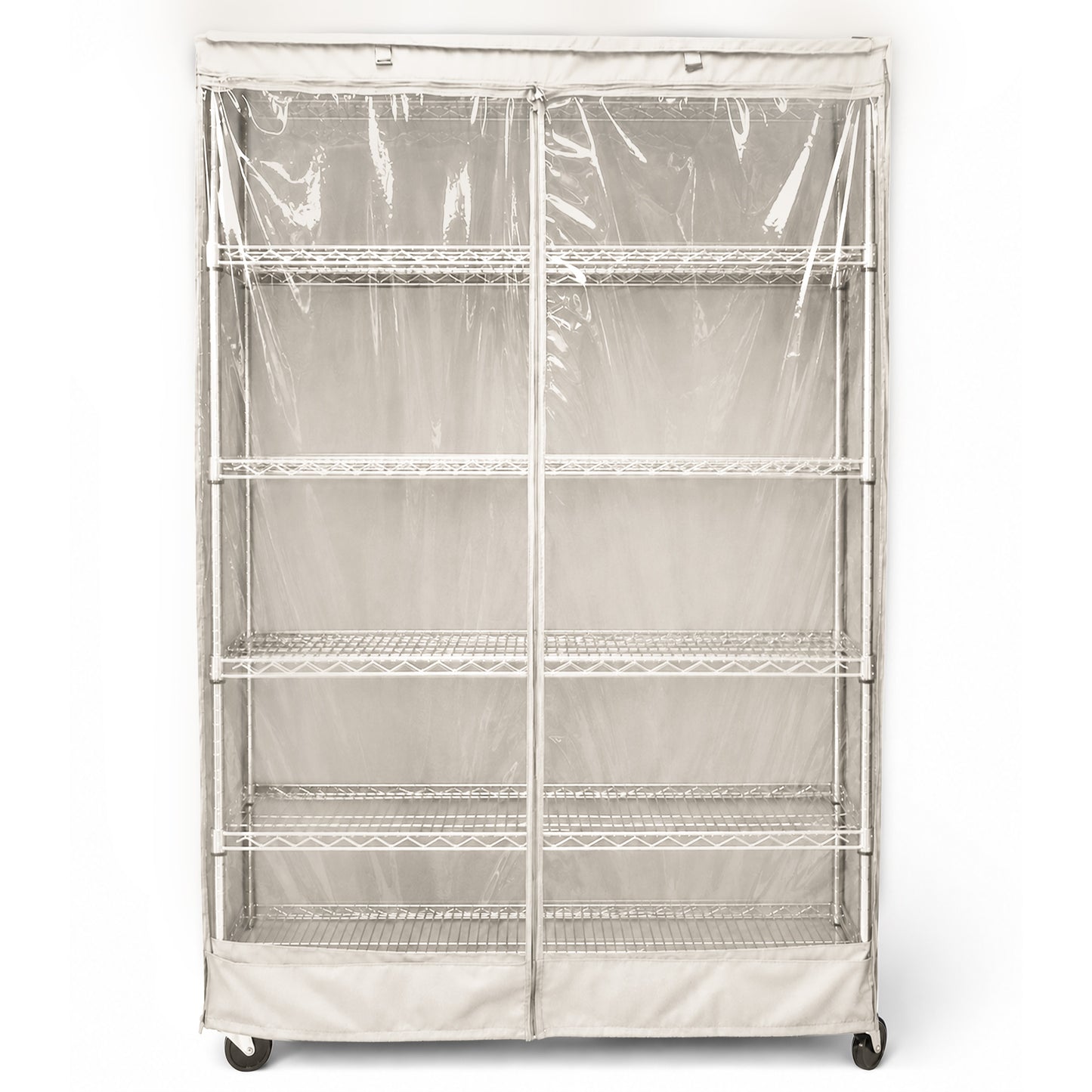Storage Shelving Unit Cover, fits racks 48"W x 18"D x 72"H one side see through panel in Off White - Formosa Covers