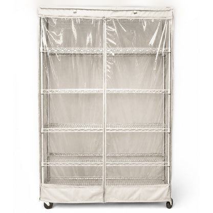 Storage Shelving Unit Cover, fits racks 48"W x 18"D x 72"H one side see through panel in Off White - Formosa Covers