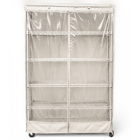 Storage Shelving Unit Cover, fits racks 48"W x 18"D x 72"H one side see through panel in Off White - Formosa Covers