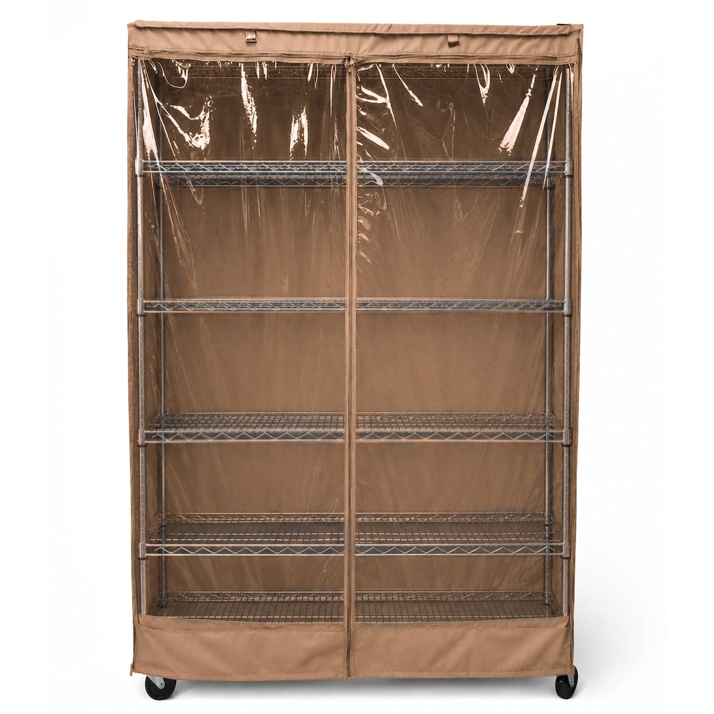 Storage Shelving Unit Cover, fits racks 48"W x 18"D x 72"H one side see through panel in Beige Khaki