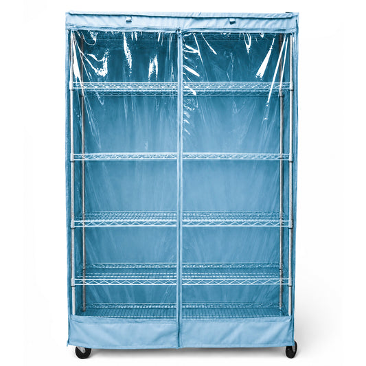 Storage Shelving Unit Cover, fits racks 48"W x 18"D x 72"H one side see through panel in Glacier Blue