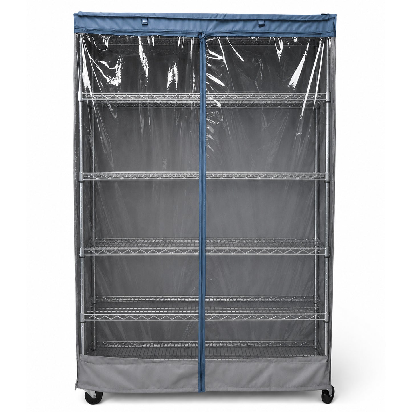 Storage Shelving Unit Cover, fits racks 48"W x 18"D x 72"H one side see through panel in Grey and Dusty Blue Trim