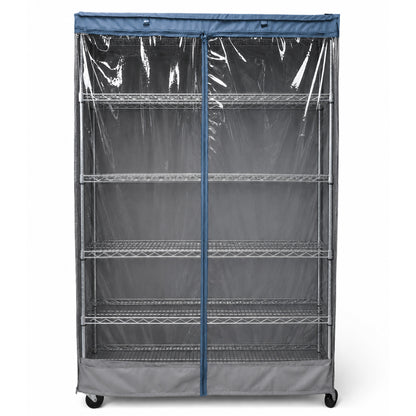 Storage Shelving Unit Cover, fits racks 48"W x 18"D x 72"H one side see through panel in Grey and Dusty Blue Trim