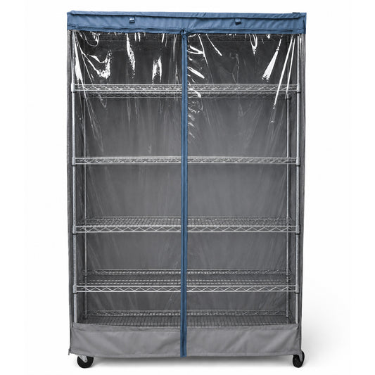 Storage Shelving Unit Cover, fits racks 48"W x 18"D x 72"H one side see through panel in Grey and Dusty Blue Trim