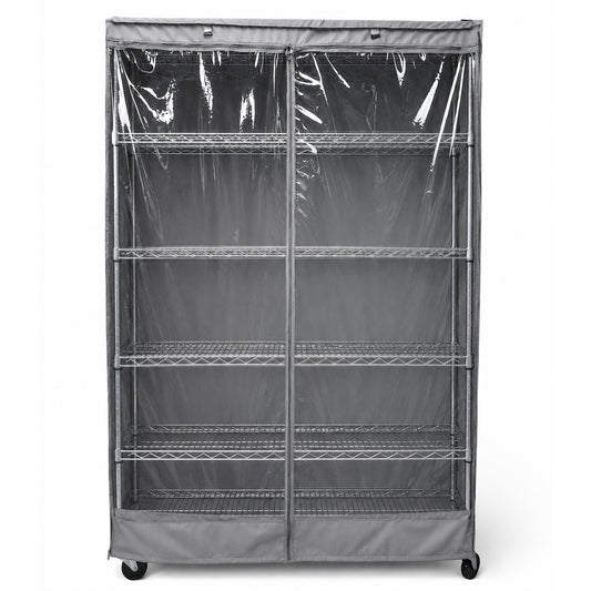 Storage Shelving Unit Cover, fits racks 48"W x 18"D x 72"H in Grey with see through PVC Panel - Formosa Covers