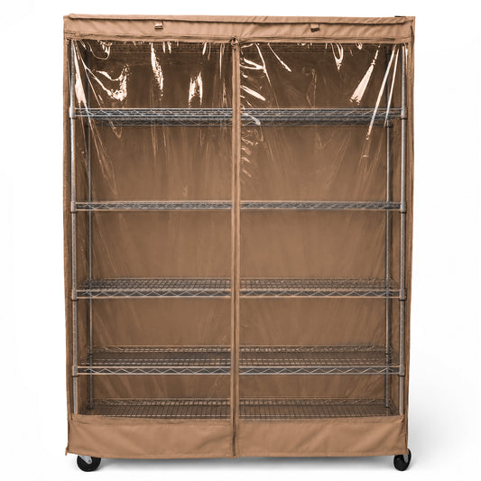 Storage Shelving Unit Cover, fits racks 48"W x 24"D x 72"H one side see through panel in Beige Khaki