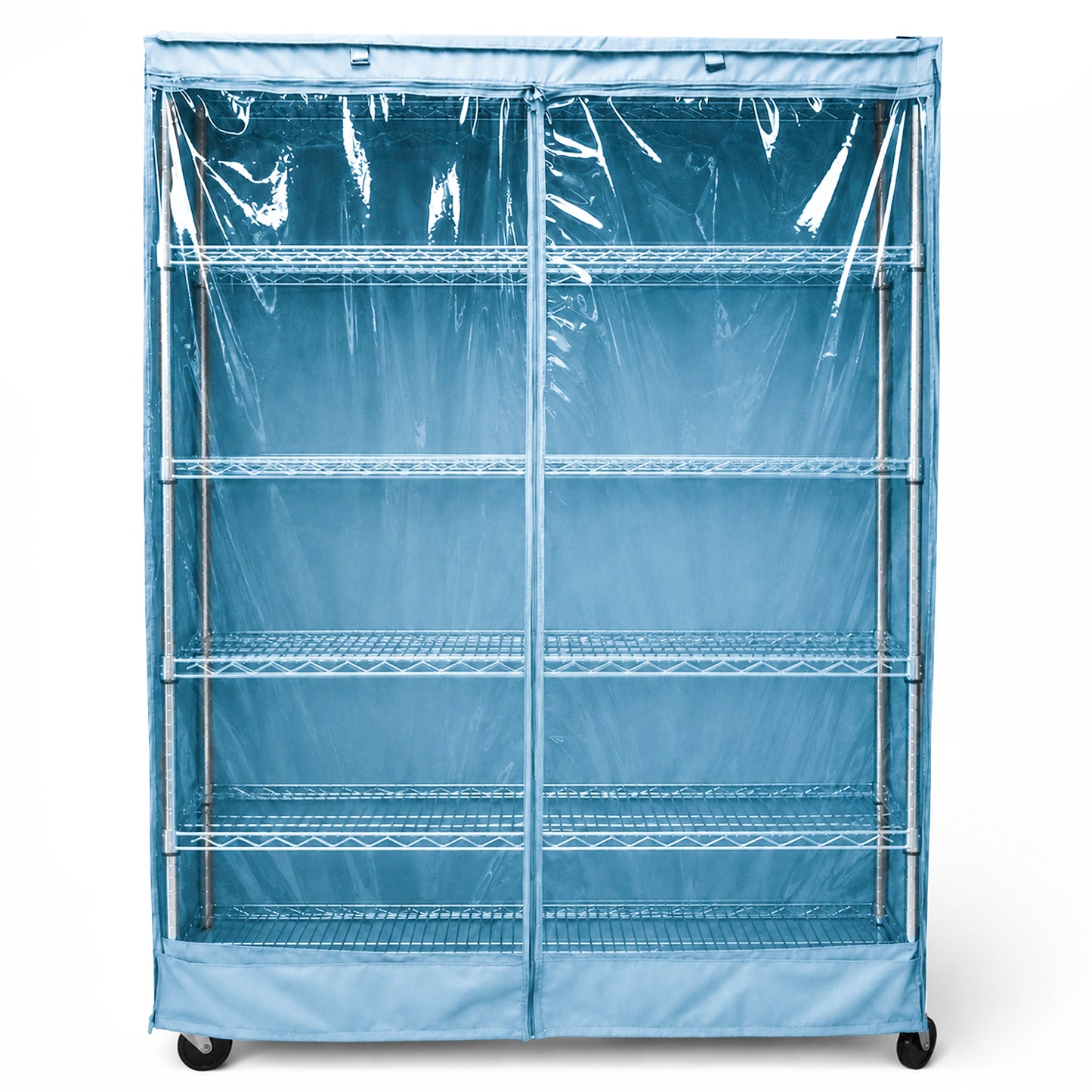 Storage Shelving Unit Cover, fits racks 48"W x 24"D x 72"H one side see through panel in Glacier Blue