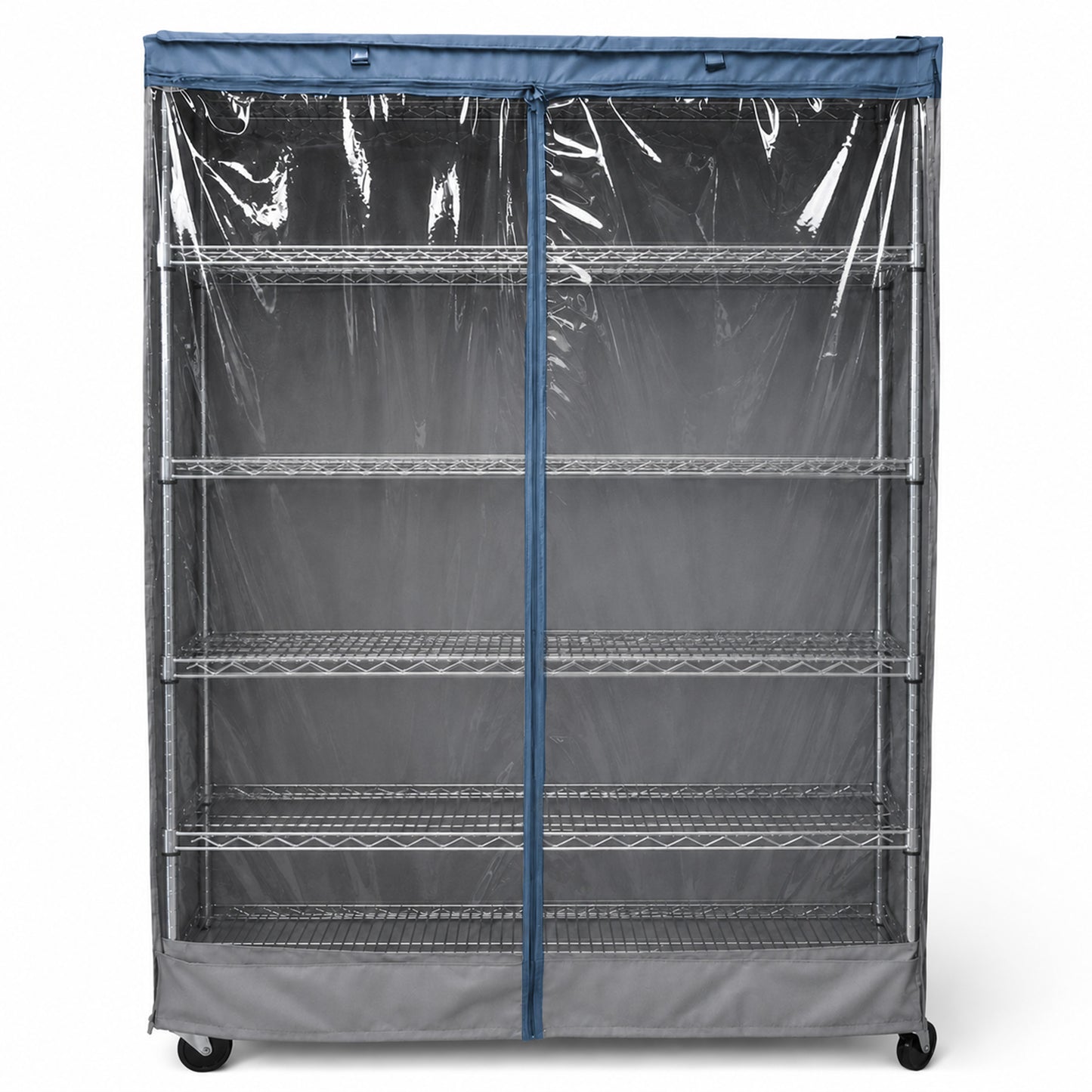 Storage Shelving Unit Cover, fits racks 48"W x 24"D x 72"H one side see through panel in Grey and Dusty Blue Trim