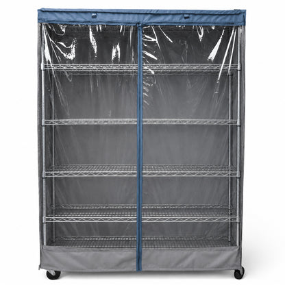 Storage Shelving Unit Cover, fits racks 48"W x 24"D x 72"H one side see through panel in Grey and Dusty Blue Trim