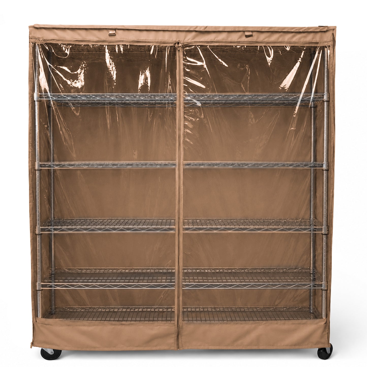 Storage Shelving Unit Cover, fits racks 60"W x 24"D x 72"H one side see through panel in Beige Khaki