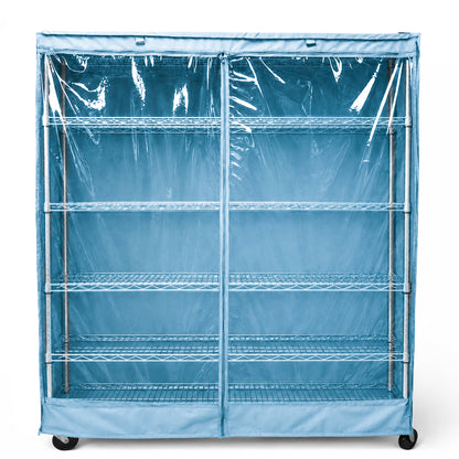 Storage Shelving Unit Cover, fits racks 60"W x 24"D x 72"H one side see through panel in Glacier Blue