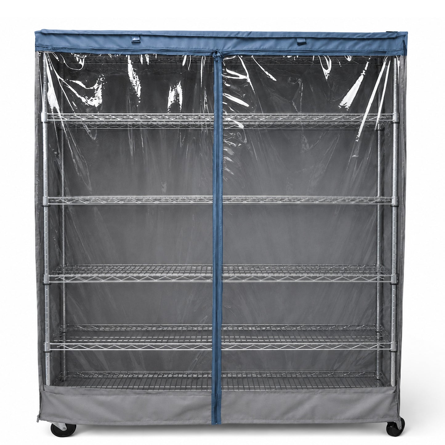 Storage Shelving Unit Cover, fits racks 60"W x 24"D x 72"H one side see through panel in Grey and Dusty Blue Trim