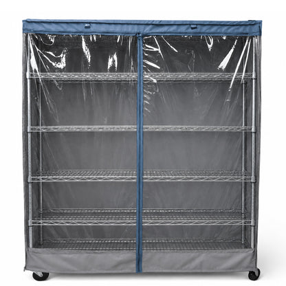 Storage Shelving Unit Cover, fits racks 60"W x 24"D x 72"H one side see through panel in Grey and Dusty Blue Trim