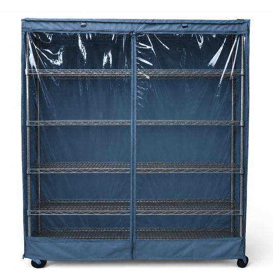 Storage Shelving Unit Cover, fits racks 60"W x 24"D x 72"H one side see through panel in Dusty Blue