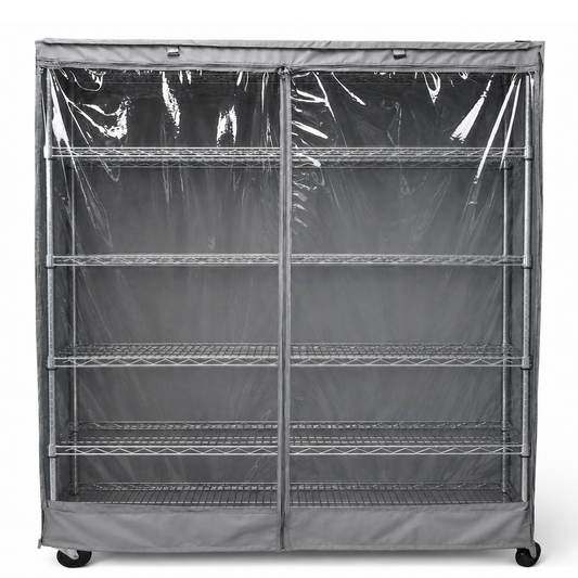 Storage Shelving Unit Cover, fits racks 72"W x 18"D x 72"H one side see through panel in Grey - Formosa Covers