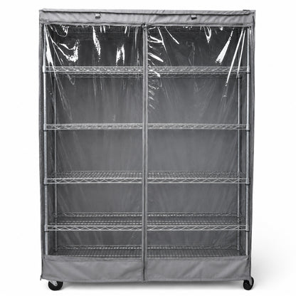 Storage Shelving Unit Cover, fits racks 48"W x 24"D x 72"H one side see through panel in Grey - Formosa Covers