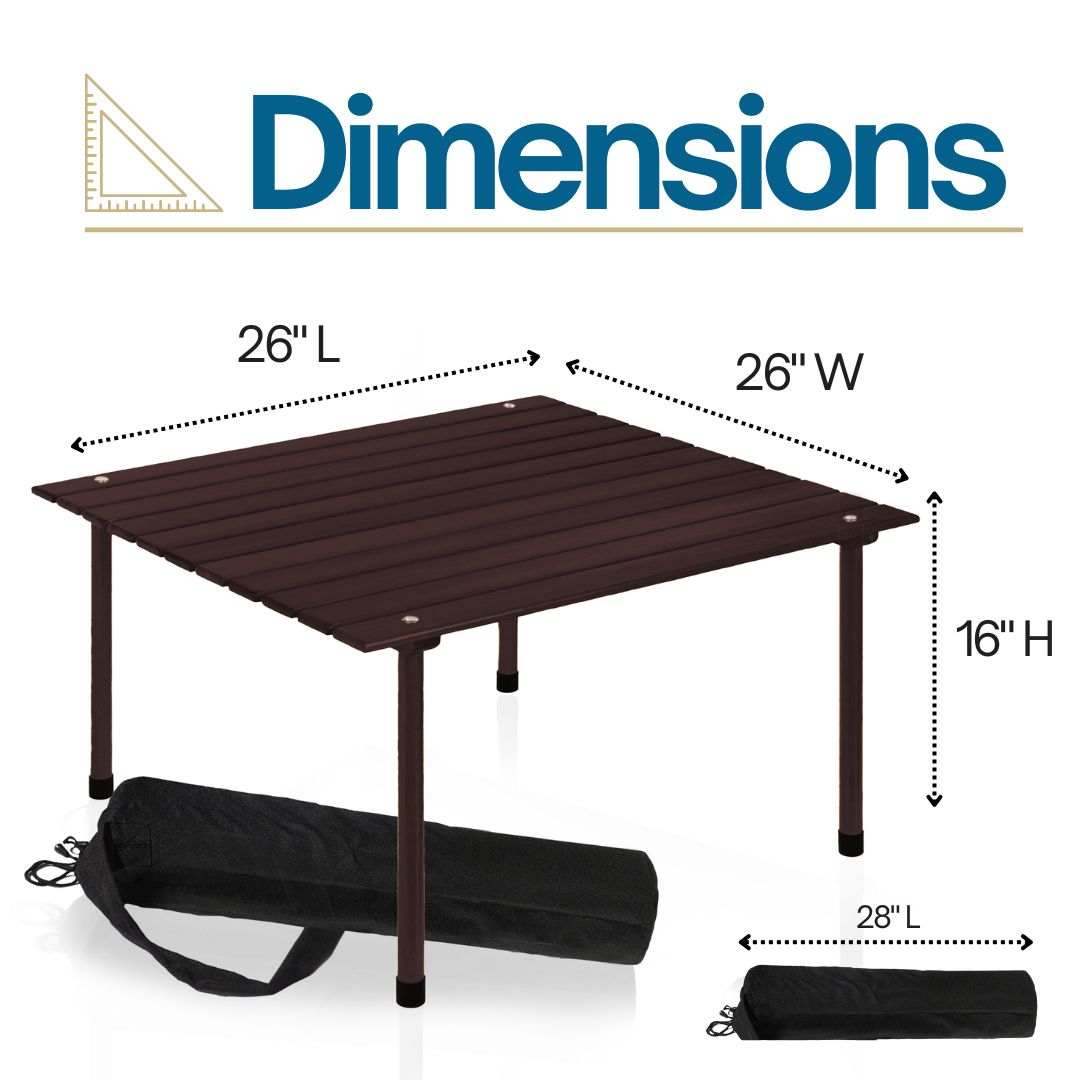 Outdoor Portable Wood Roll Up Table in Espresso 26"L x 26"W x 16"H