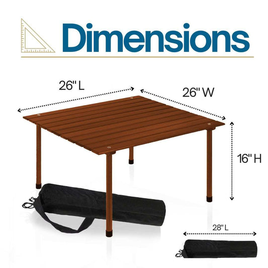 Outdoor Portable Wood Roll Up Table in Teak Finish 26"L x 26"W x 16"H