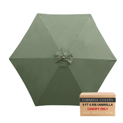 9ft sage green market patio umbrella 6 rib replacement canopy with UV protection.