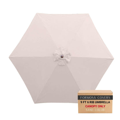 9ft sand-colored market patio umbrella replacement canopy with 6 ribs, durable polyester, UV-treated, single vent.