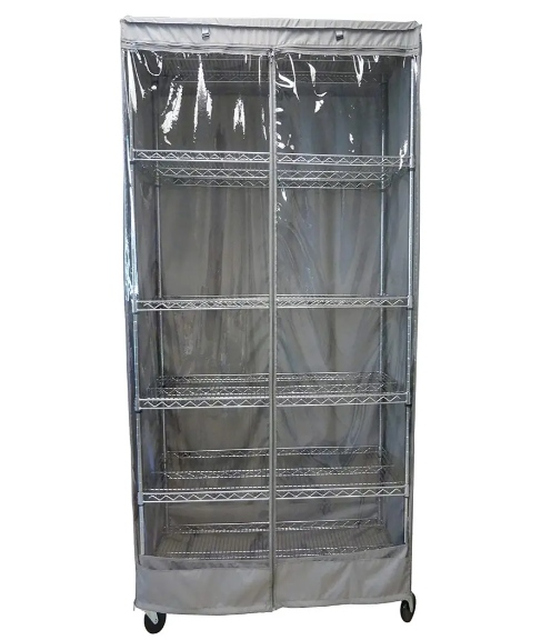 Storage shelving unit cover, fits racks 36"W x 20"D x 60"H, grey with see-through panel, waterproof protection.