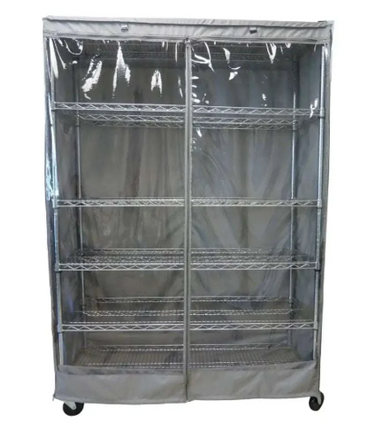 Wire shelving cover 36"x14"x54", grey with PVC front, protecting against dust and debris.