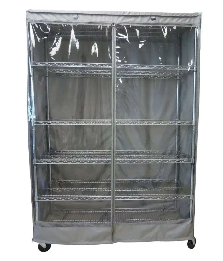 Wire shelving cover 36"x14"x54", grey with PVC front, protecting against dust and debris.