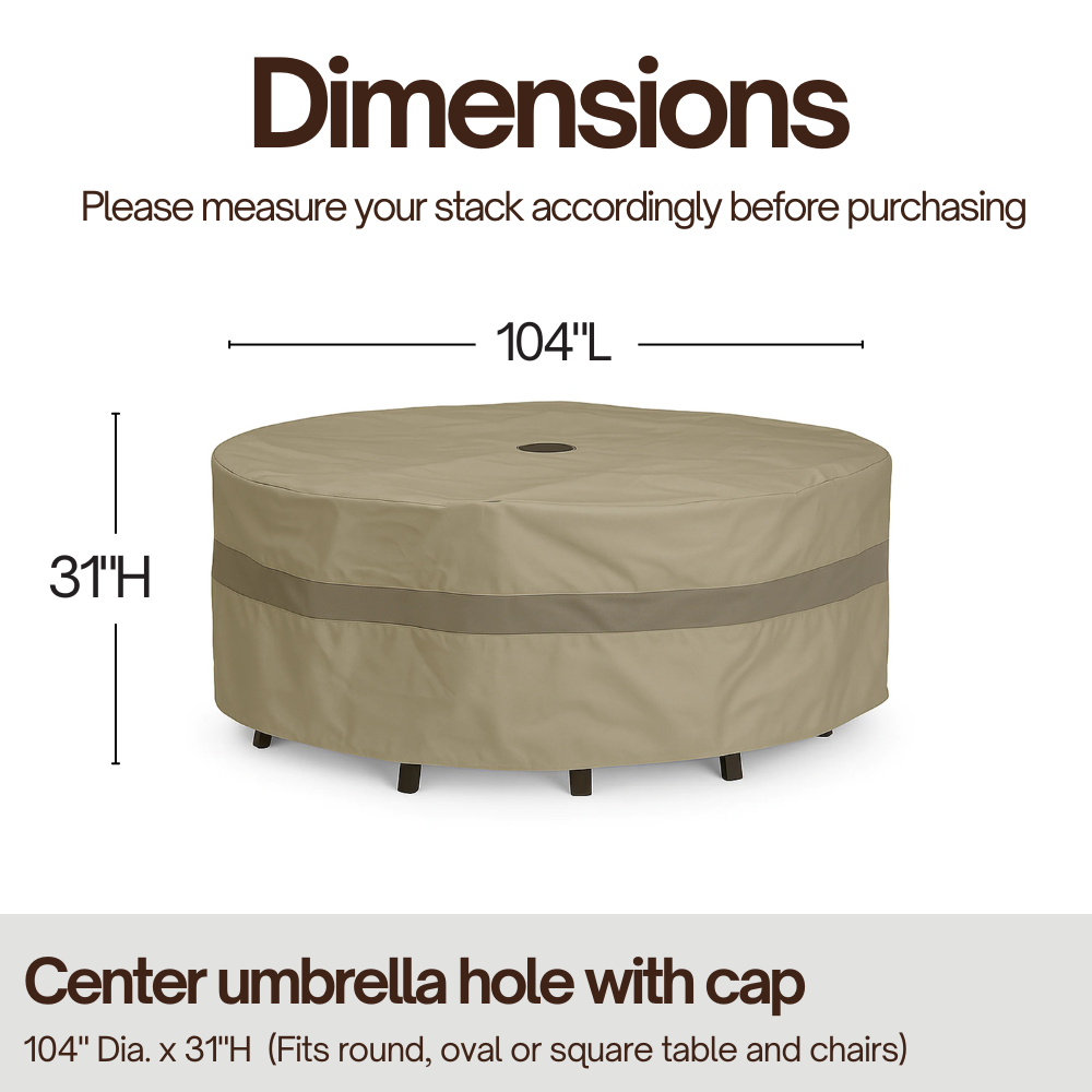 Patio Conversation Set Cover For Round Table 104"Dia. X 31"H with Umbrella Hole Classic Taupe - Formosa Covers
