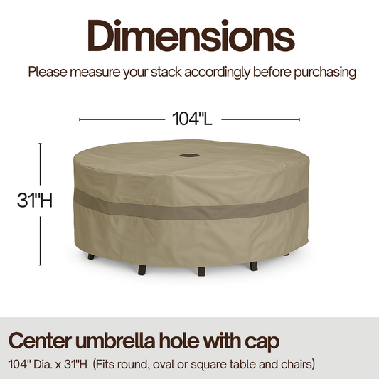 Patio Conversation Set Cover For Round Table 104"Dia. X 31"H with Umbrella Hole Classic Taupe - Formosa Covers