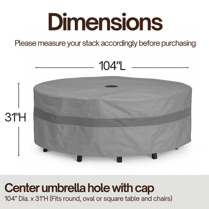 Patio Conversation Set Cover For Round Table 104"Dia. X 31"H with Umbrella Hole Reserve Grey - Formosa Covers