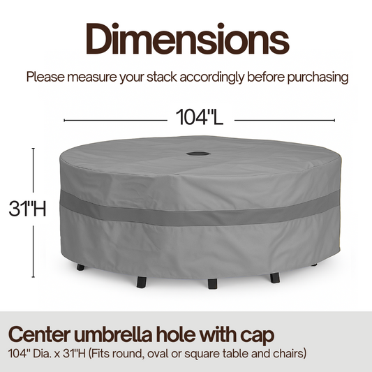 Patio Conversation Set Cover For Round Table 104"Dia. X 31"H with Umbrella Hole Reserve Grey - Formosa Covers