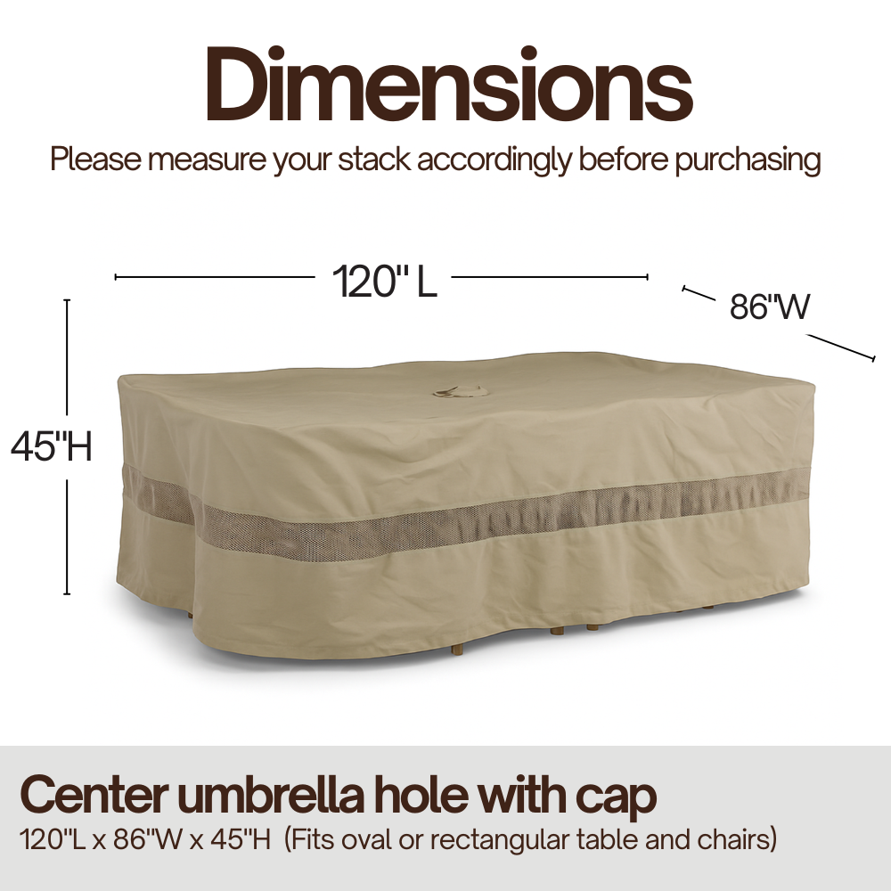 Patio Set Cover For Rectangular or Oval Table 120"L x 86"W x 45"H Classic Taupe